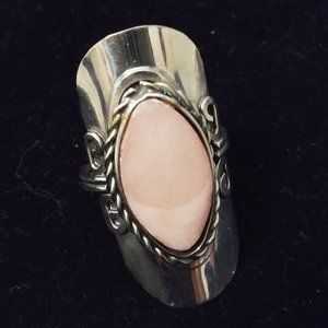 Boho Gypsy Rose Colored Natural Stone Pewter Ring